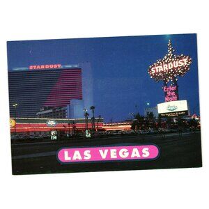 Las Vegas Stardust Hotel Casino Vintage Postcard Marquee Night Lights 2US NV 390